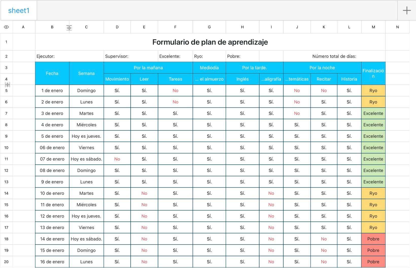 Formulario de plan de aprendizaje
